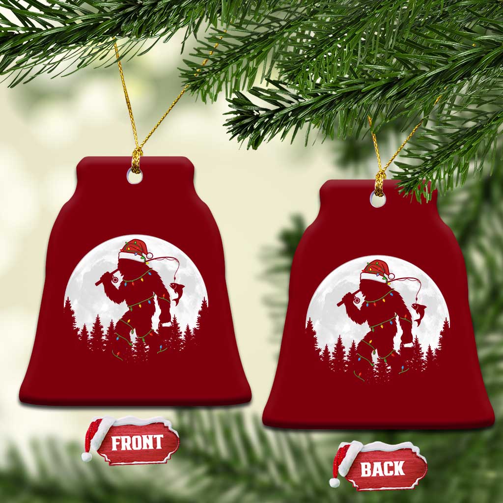 Funny Bigfoot Fishing Xmas Ceramic Ornament Sasquatch Moon Fisherman - Wonder Print Shop