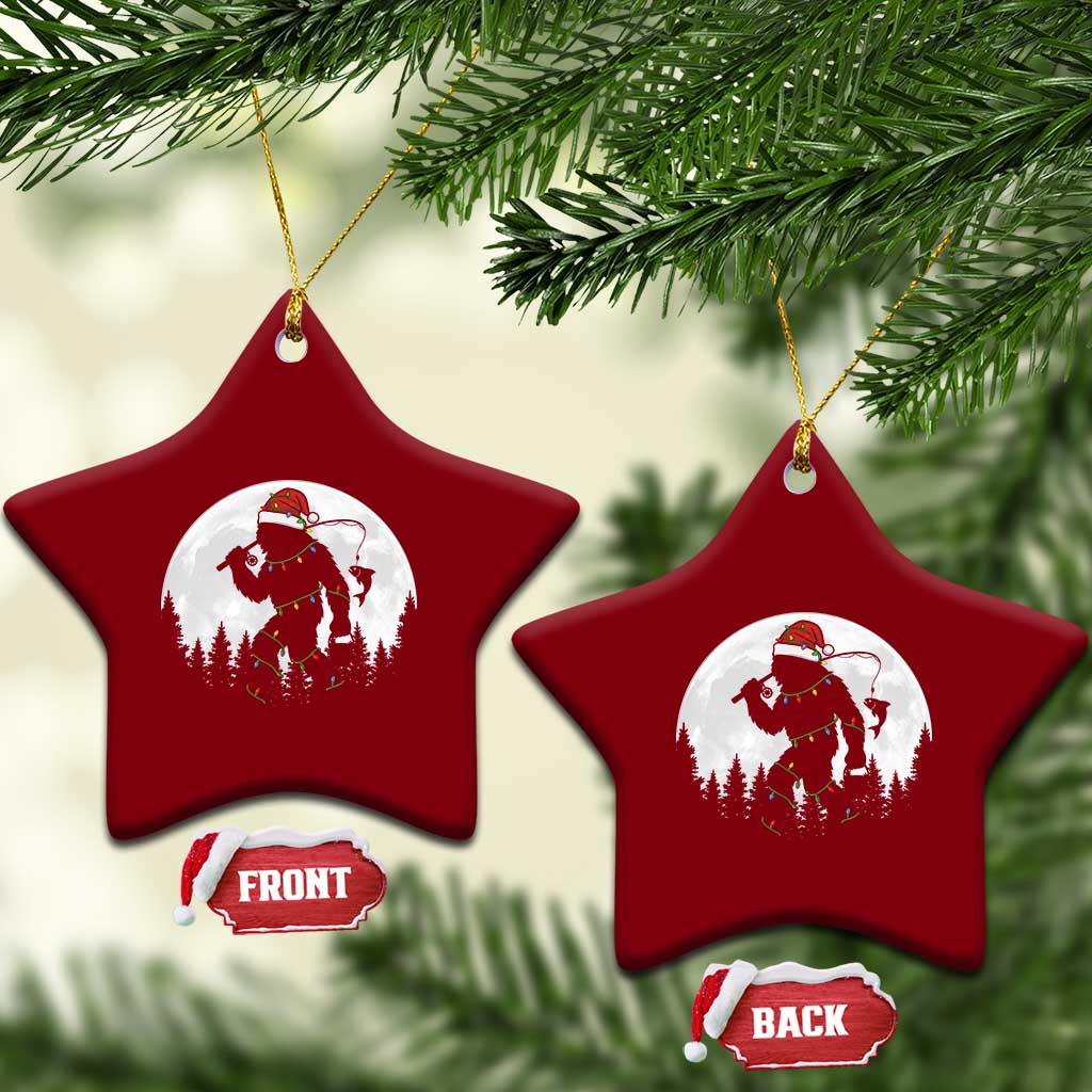 Funny Bigfoot Fishing Xmas Ceramic Ornament Sasquatch Moon Fisherman - Wonder Print Shop