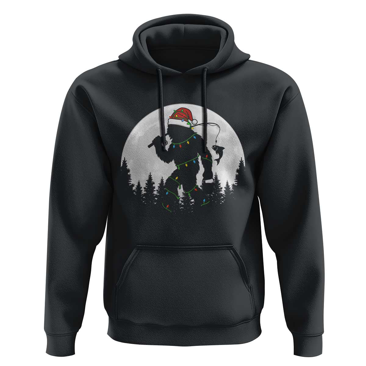 Funny Bigfoot Fishing Christmas Hoodie Sasquatch Moon Fisherman - Wonder Print Shop