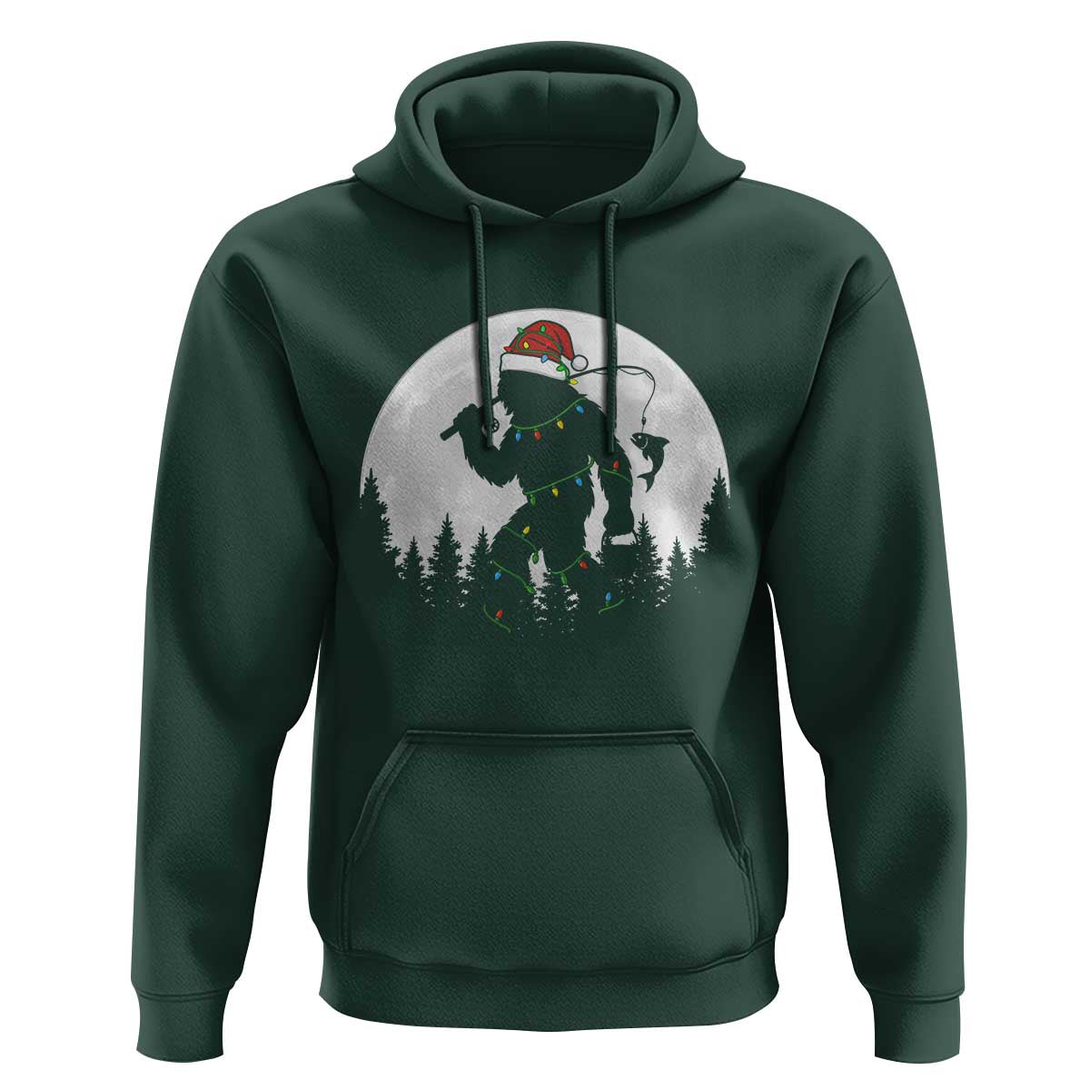 Funny Bigfoot Fishing Christmas Hoodie Sasquatch Moon Fisherman - Wonder Print Shop