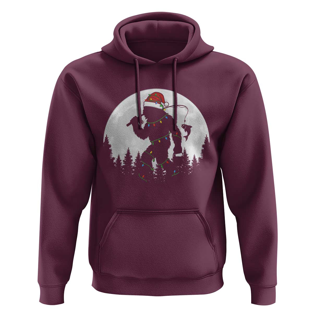 Funny Bigfoot Fishing Christmas Hoodie Sasquatch Moon Fisherman - Wonder Print Shop