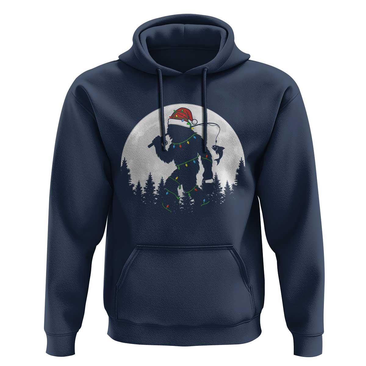 Funny Bigfoot Fishing Christmas Hoodie Sasquatch Moon Fisherman - Wonder Print Shop