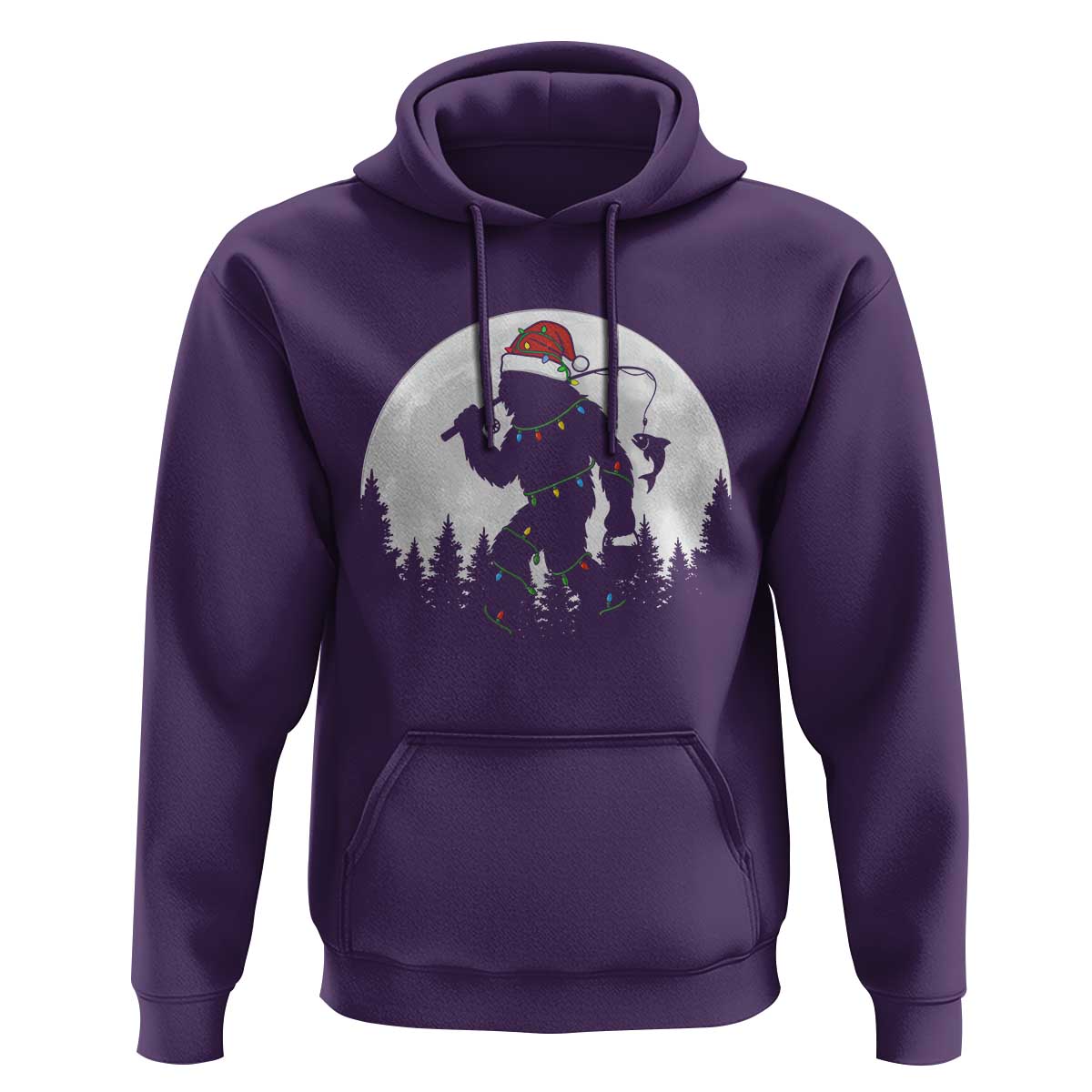 Funny Bigfoot Fishing Christmas Hoodie Sasquatch Moon Fisherman - Wonder Print Shop