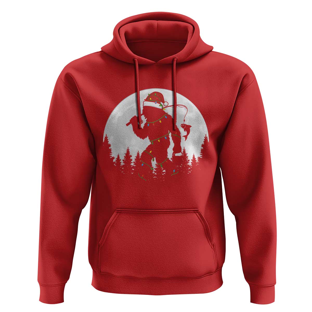 Funny Bigfoot Fishing Christmas Hoodie Sasquatch Moon Fisherman - Wonder Print Shop