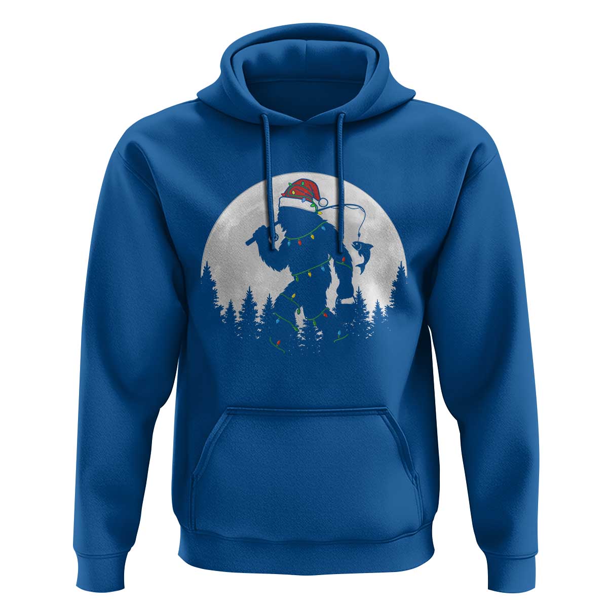 Funny Bigfoot Fishing Christmas Hoodie Sasquatch Moon Fisherman - Wonder Print Shop