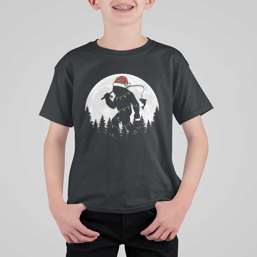 Funny Bigfoot Fishing Christmas T Shirt For Kid Sasquatch Moon Fisherman - Wonder Print Shop