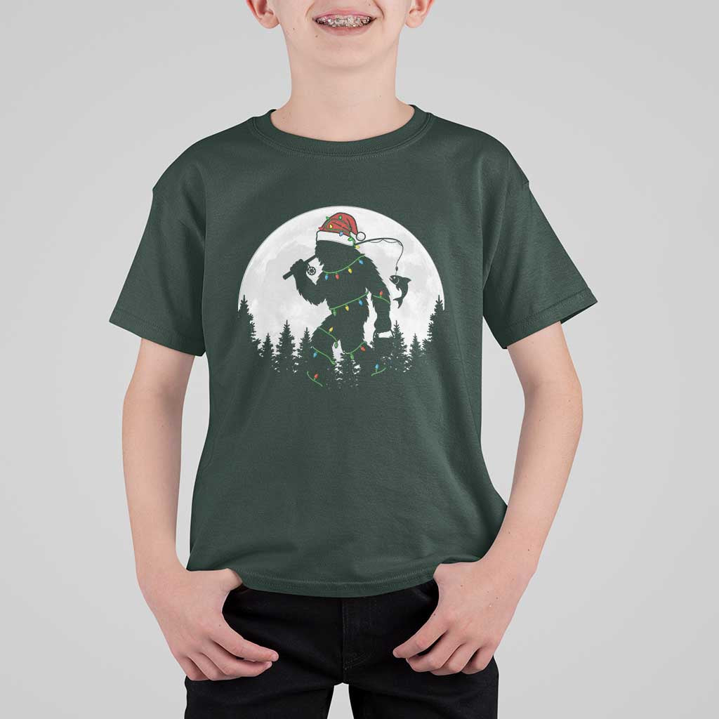 Funny Bigfoot Fishing Christmas T Shirt For Kid Sasquatch Moon Fisherman - Wonder Print Shop