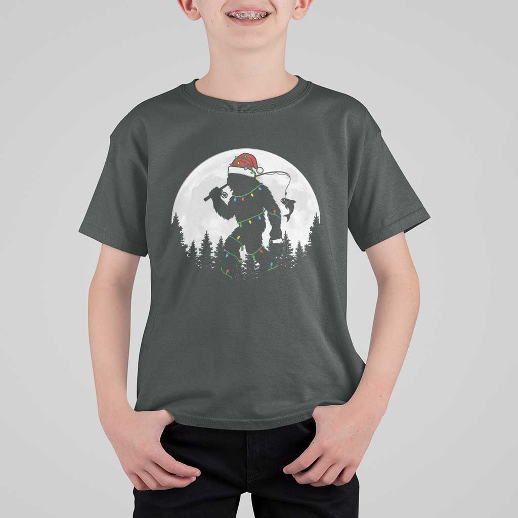 Funny Bigfoot Fishing Christmas T Shirt For Kid Sasquatch Moon Fisherman - Wonder Print Shop