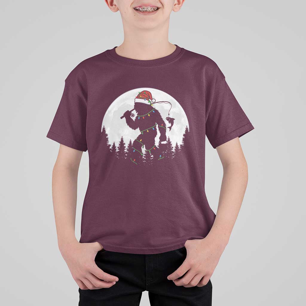 Funny Bigfoot Fishing Christmas T Shirt For Kid Sasquatch Moon Fisherman - Wonder Print Shop