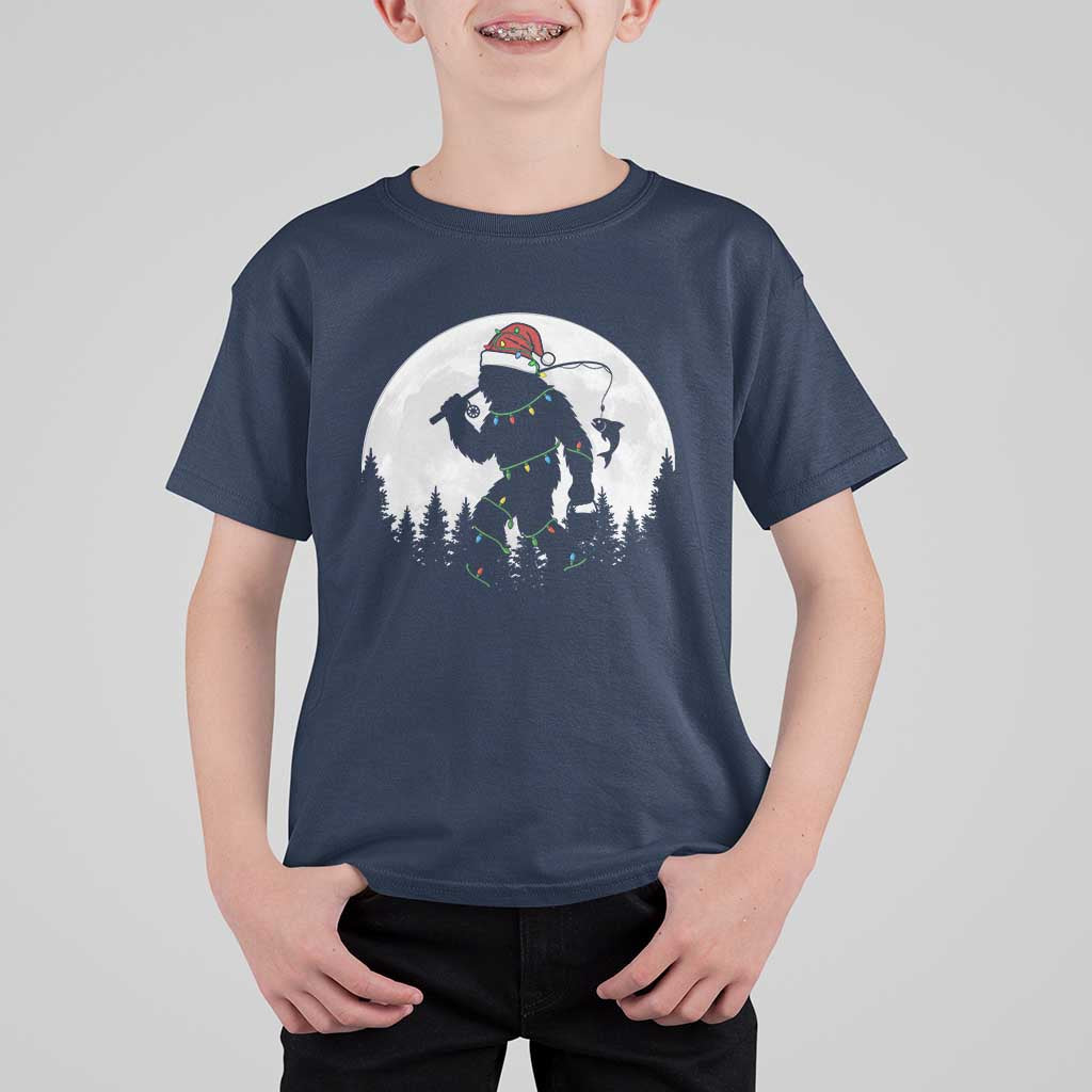 Funny Bigfoot Fishing Christmas T Shirt For Kid Sasquatch Moon Fisherman - Wonder Print Shop