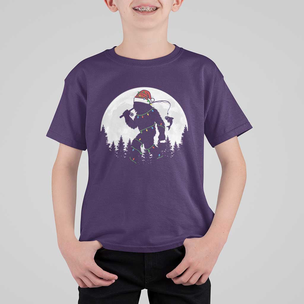 Funny Bigfoot Fishing Christmas T Shirt For Kid Sasquatch Moon Fisherman - Wonder Print Shop