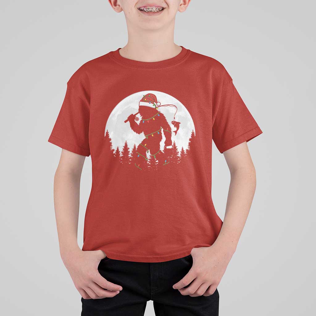 Funny Bigfoot Fishing Christmas T Shirt For Kid Sasquatch Moon Fisherman - Wonder Print Shop