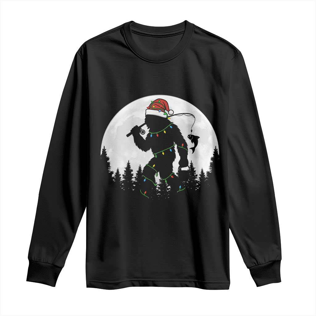 Funny Bigfoot Fishing Christmas Long Sleeve Shirt Sasquatch Moon Fisherman - Wonder Print Shop