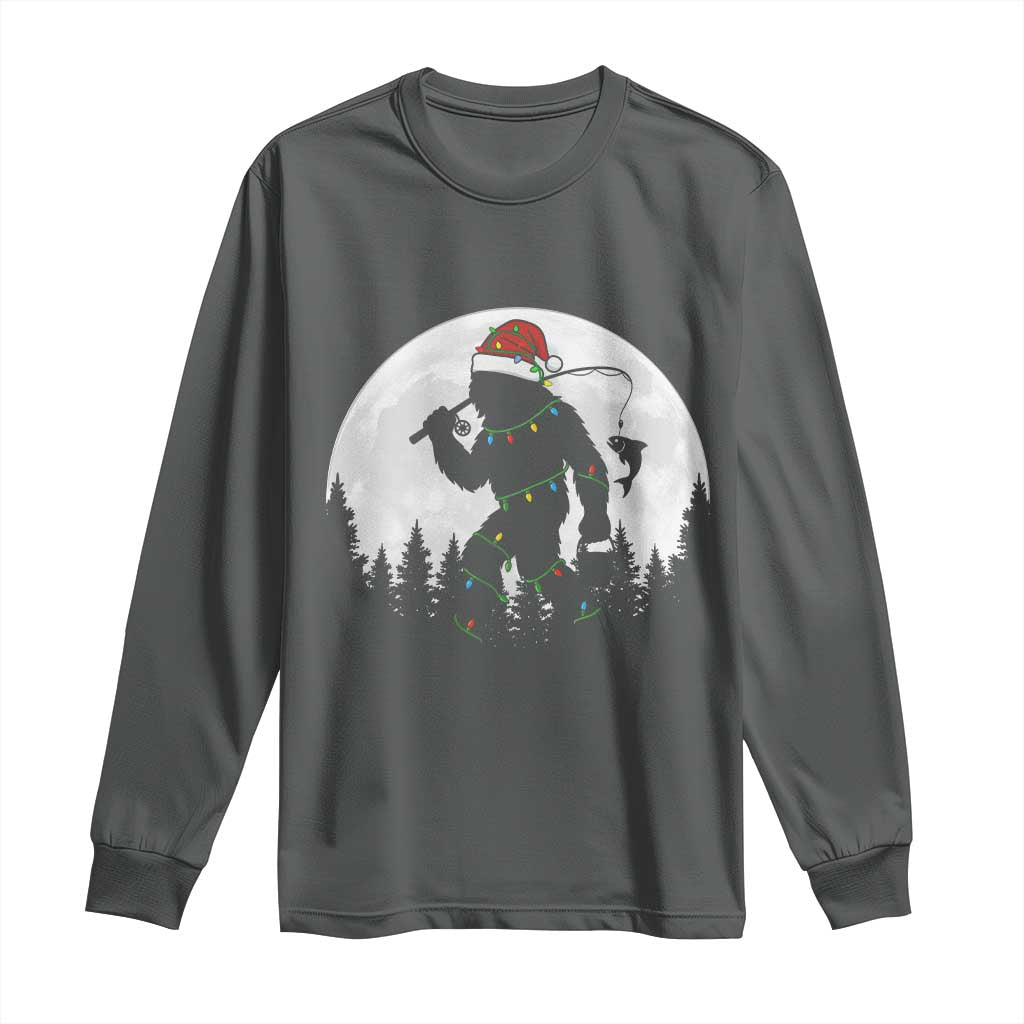 Funny Bigfoot Fishing Christmas Long Sleeve Shirt Sasquatch Moon Fisherman - Wonder Print Shop