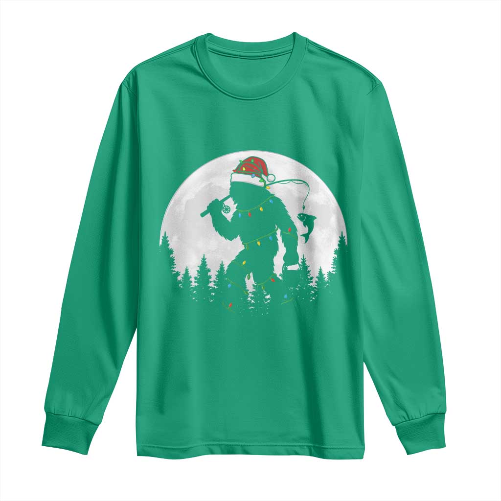 Funny Bigfoot Fishing Christmas Long Sleeve Shirt Sasquatch Moon Fisherman - Wonder Print Shop