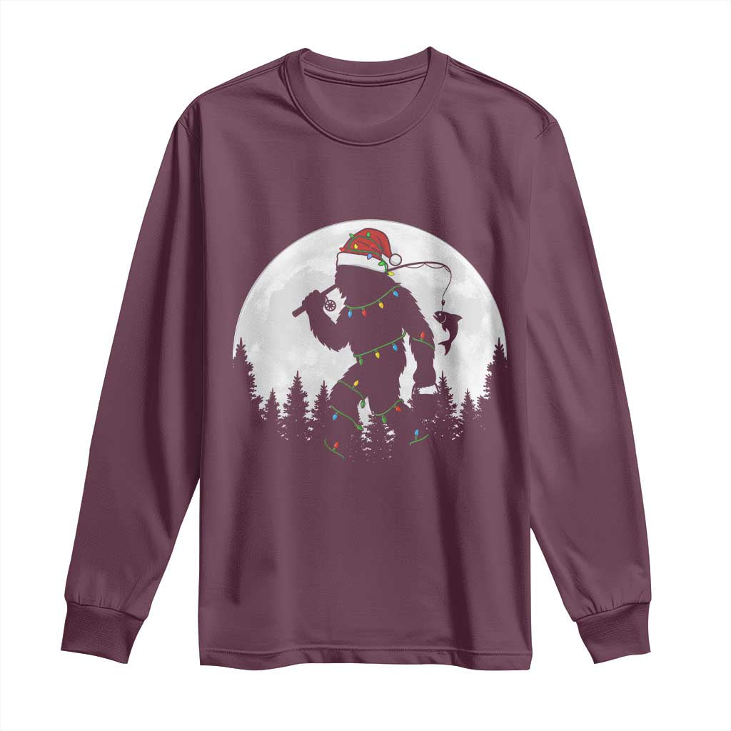 Funny Bigfoot Fishing Christmas Long Sleeve Shirt Sasquatch Moon Fisherman - Wonder Print Shop