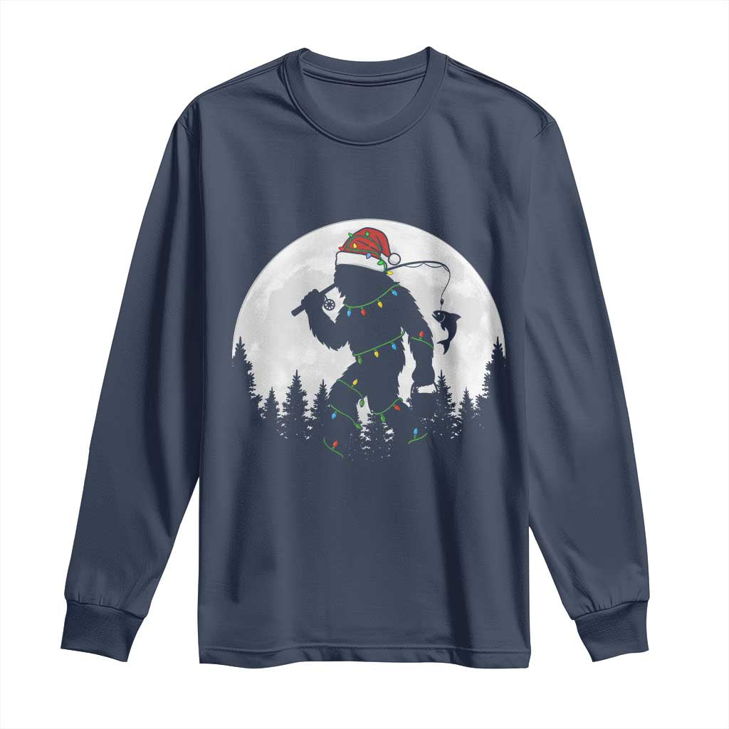 Funny Bigfoot Fishing Christmas Long Sleeve Shirt Sasquatch Moon Fisherman - Wonder Print Shop