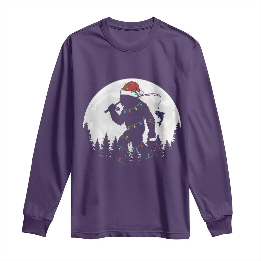 Funny Bigfoot Fishing Christmas Long Sleeve Shirt Sasquatch Moon Fisherman - Wonder Print Shop