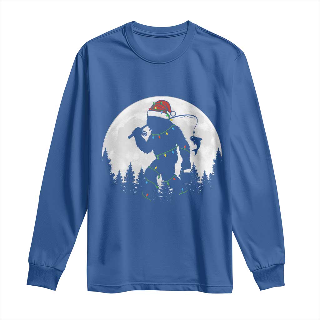 Funny Bigfoot Fishing Christmas Long Sleeve Shirt Sasquatch Moon Fisherman - Wonder Print Shop