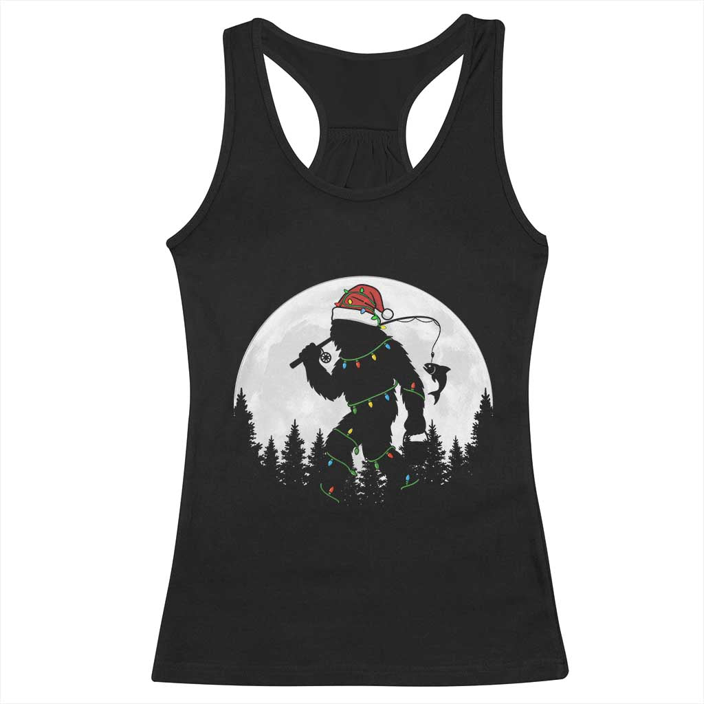 Funny Bigfoot Fishing Christmas Racerback Tank Top Sasquatch Moon Fisherman - Wonder Print Shop