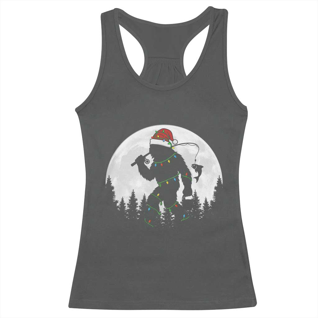 Funny Bigfoot Fishing Christmas Racerback Tank Top Sasquatch Moon Fisherman - Wonder Print Shop