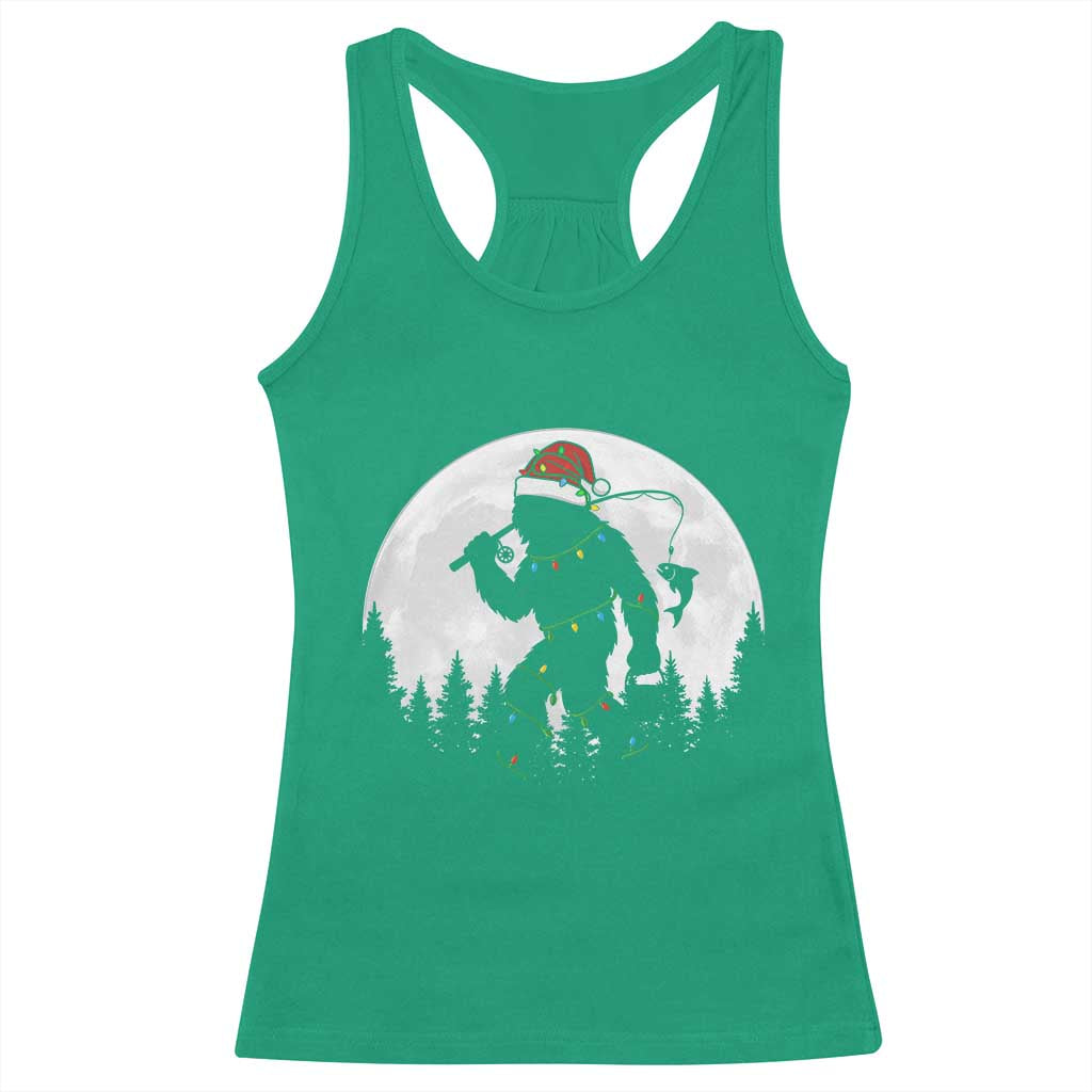 Funny Bigfoot Fishing Christmas Racerback Tank Top Sasquatch Moon Fisherman - Wonder Print Shop