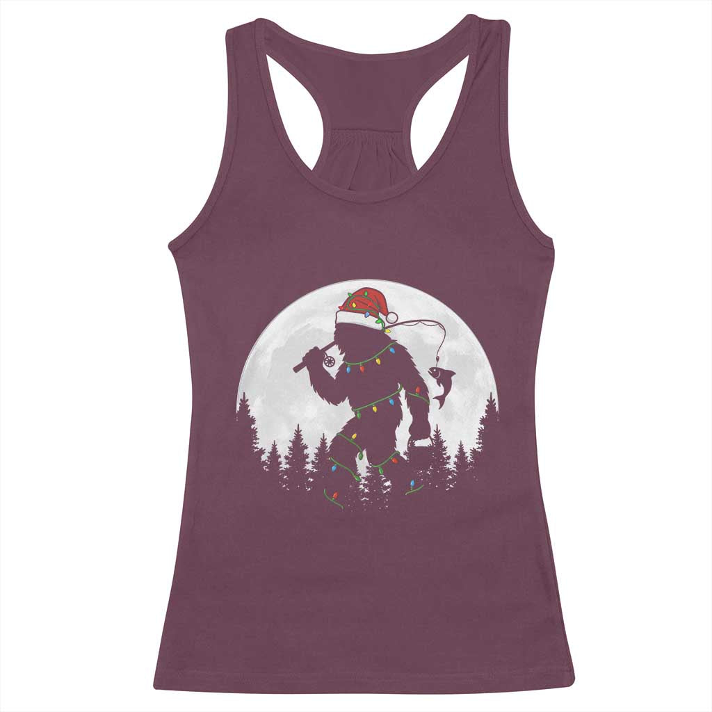 Funny Bigfoot Fishing Christmas Racerback Tank Top Sasquatch Moon Fisherman - Wonder Print Shop