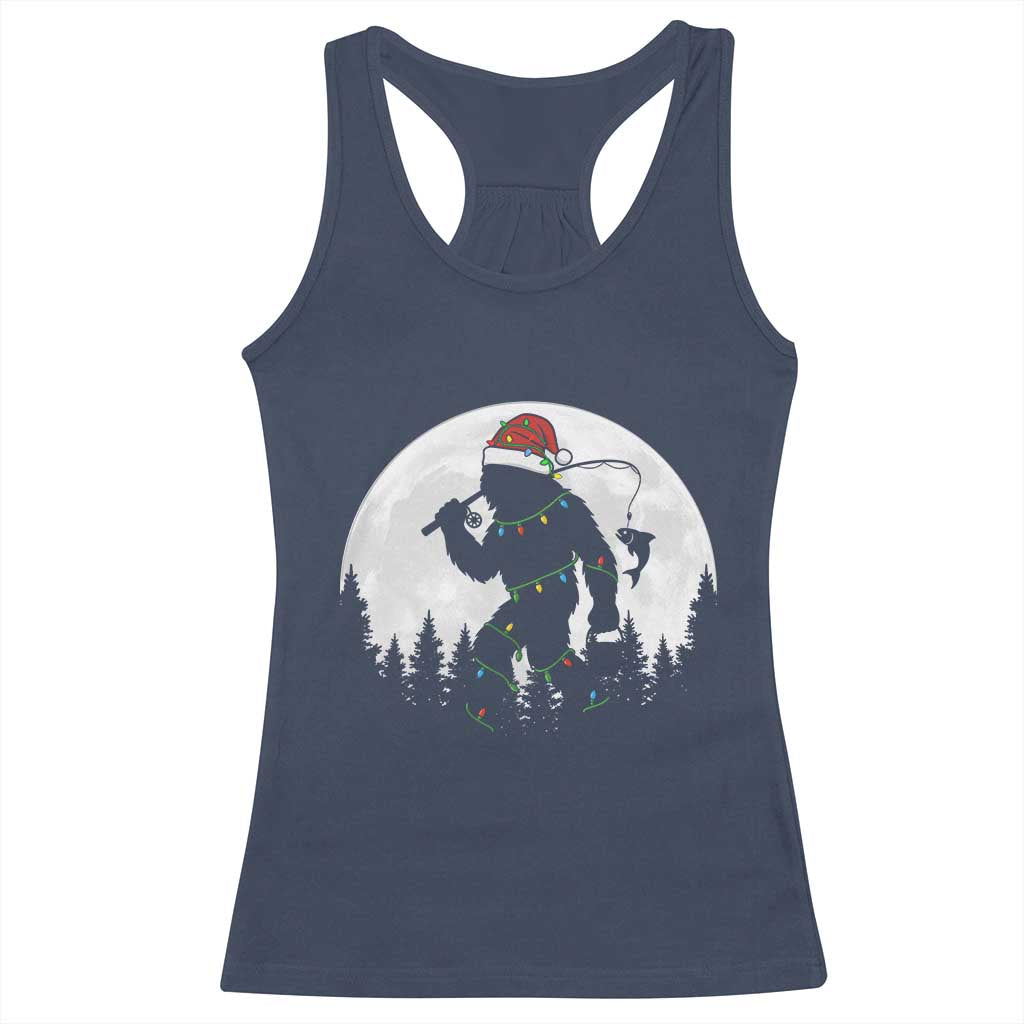 Funny Bigfoot Fishing Christmas Racerback Tank Top Sasquatch Moon Fisherman - Wonder Print Shop