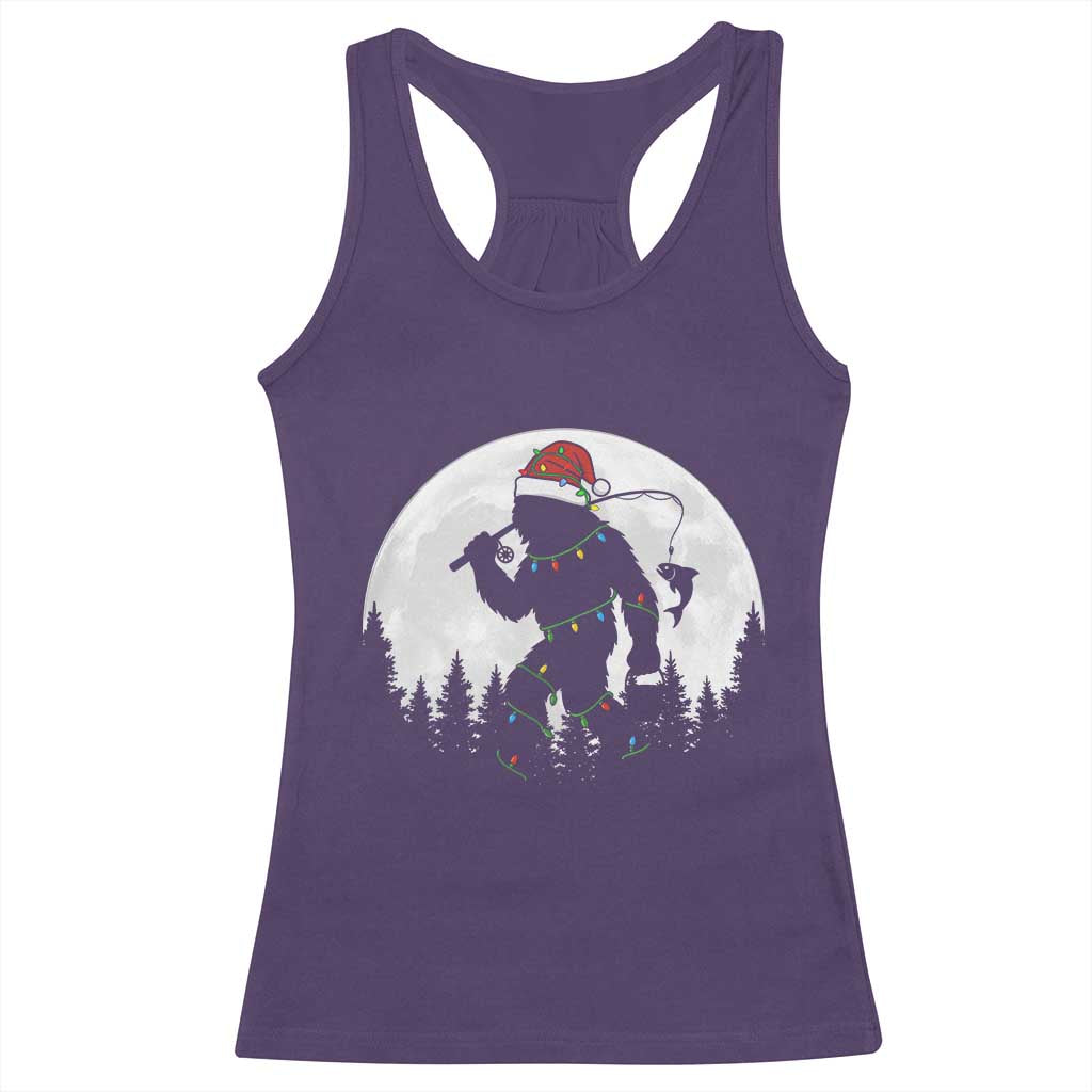 Funny Bigfoot Fishing Christmas Racerback Tank Top Sasquatch Moon Fisherman - Wonder Print Shop