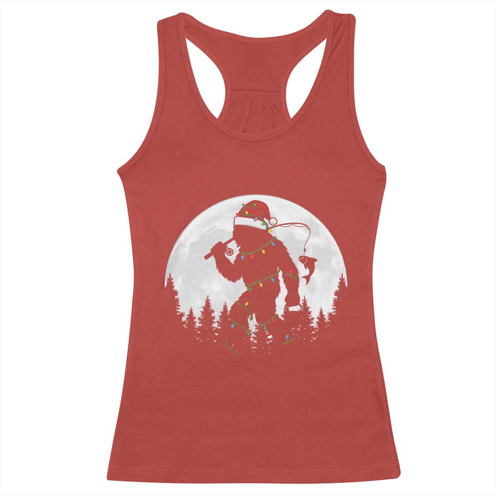 Funny Bigfoot Fishing Christmas Racerback Tank Top Sasquatch Moon Fisherman - Wonder Print Shop