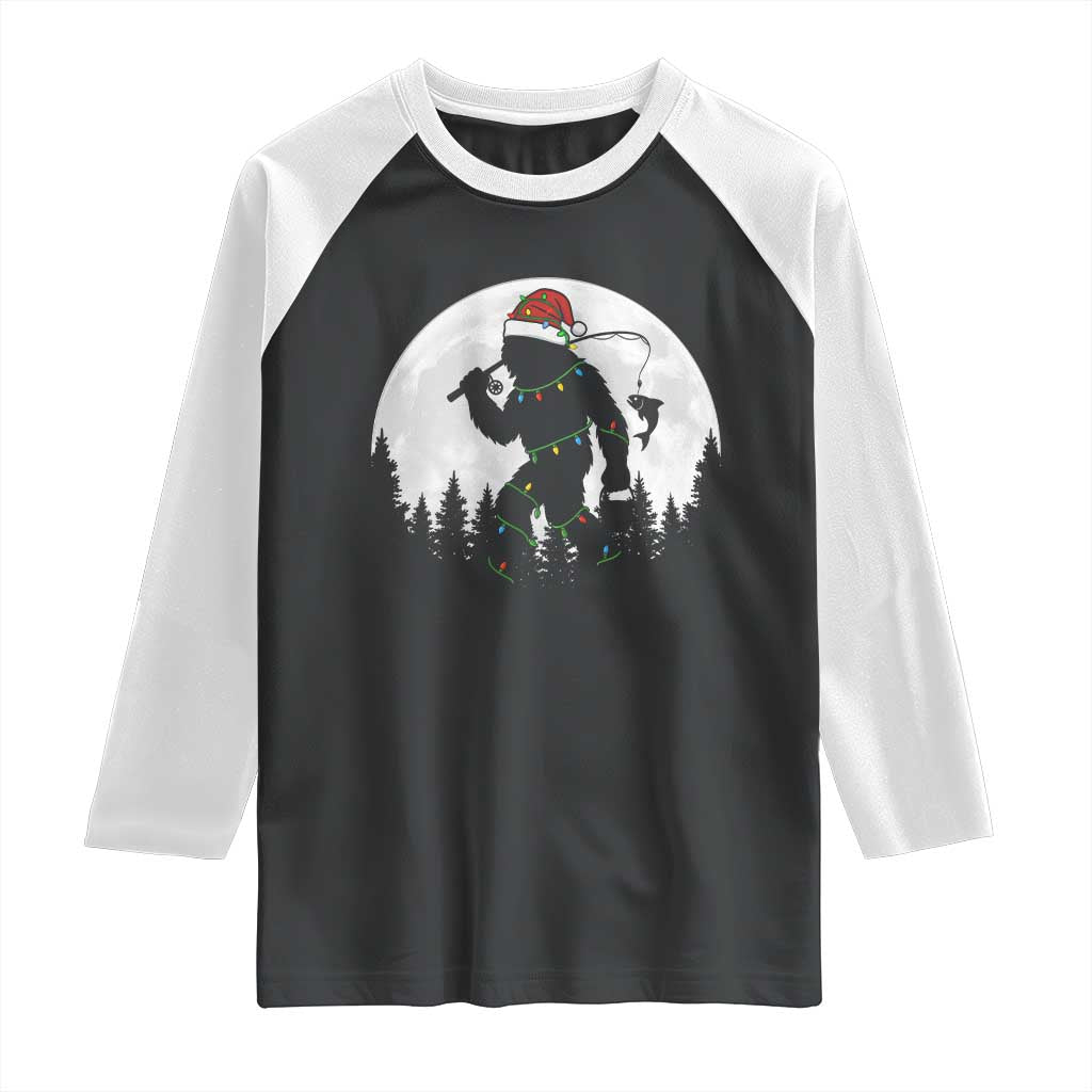 Funny Bigfoot Fishing Christmas Raglan Shirt Sasquatch Moon Fisherman - Wonder Print Shop