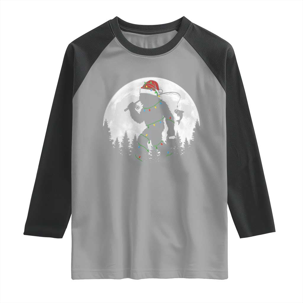 Funny Bigfoot Fishing Christmas Raglan Shirt Sasquatch Moon Fisherman - Wonder Print Shop