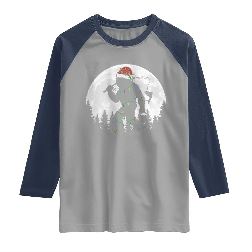 Funny Bigfoot Fishing Christmas Raglan Shirt Sasquatch Moon Fisherman - Wonder Print Shop