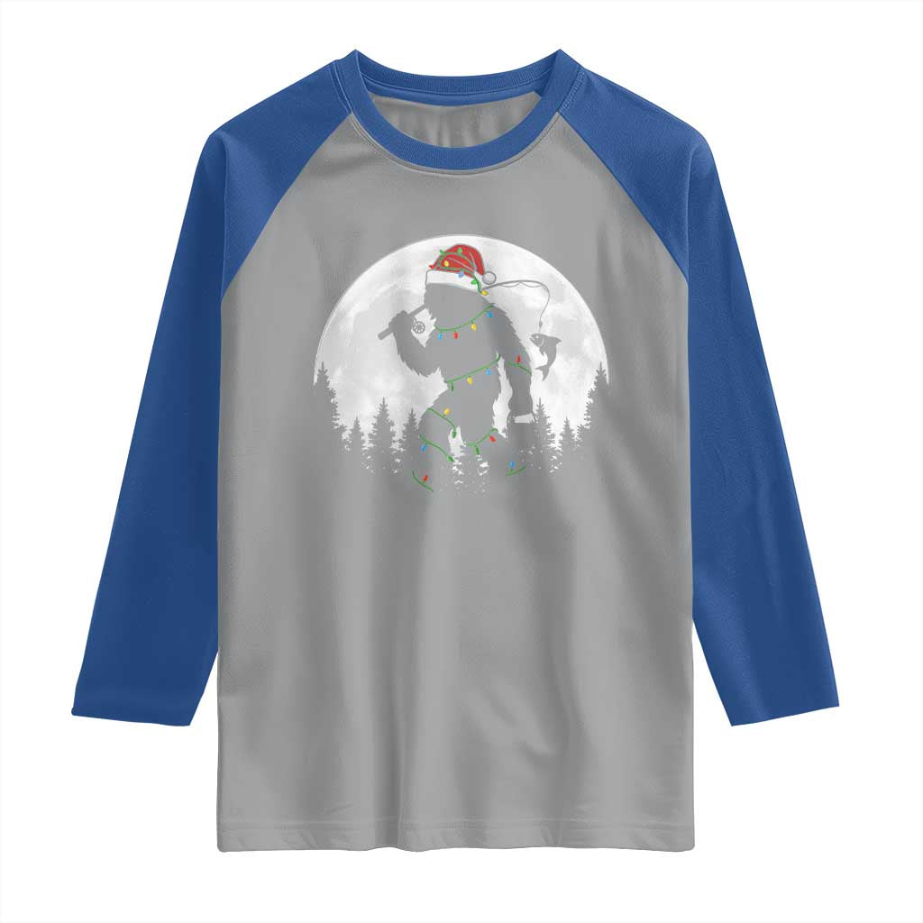 Funny Bigfoot Fishing Christmas Raglan Shirt Sasquatch Moon Fisherman - Wonder Print Shop