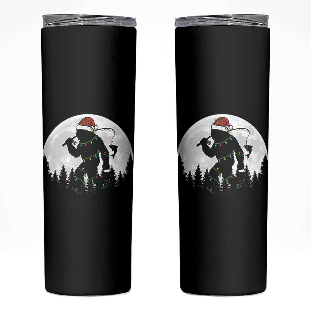Funny Bigfoot Fishing Christmas Skinny Tumbler Sasquatch Moon Fisherman - Wonder Print Shop