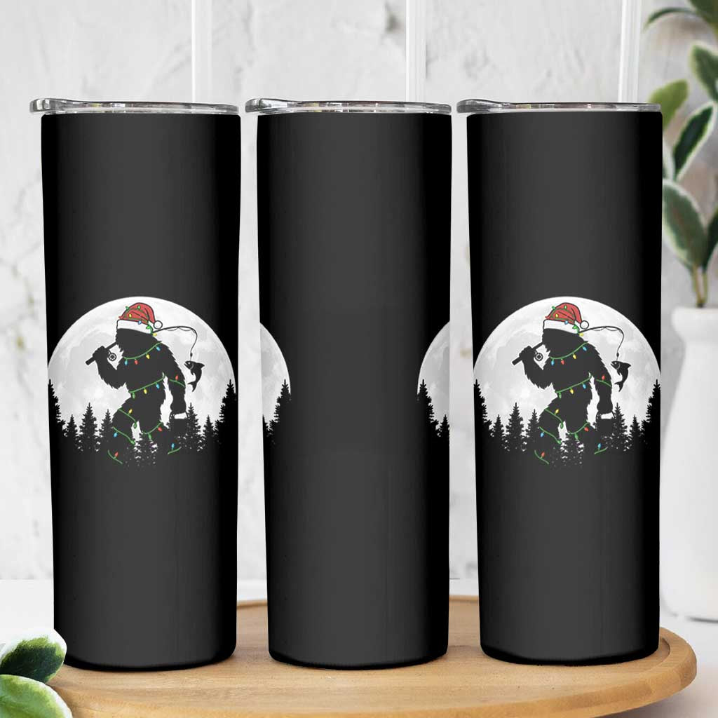 Funny Bigfoot Fishing Christmas Skinny Tumbler Sasquatch Moon Fisherman - Wonder Print Shop