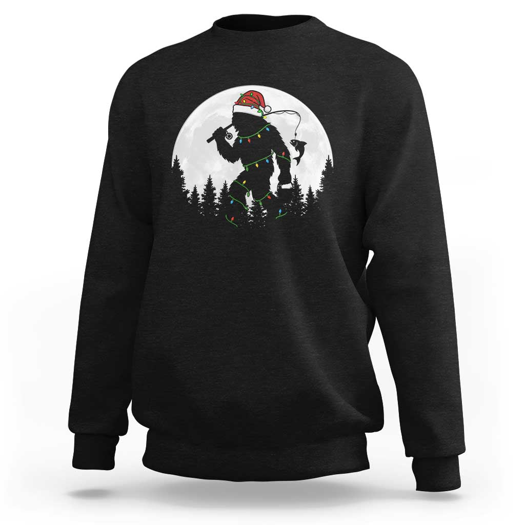 Funny Bigfoot Fishing Christmas Sweatshirt Sasquatch Moon Fisherman - Wonder Print Shop
