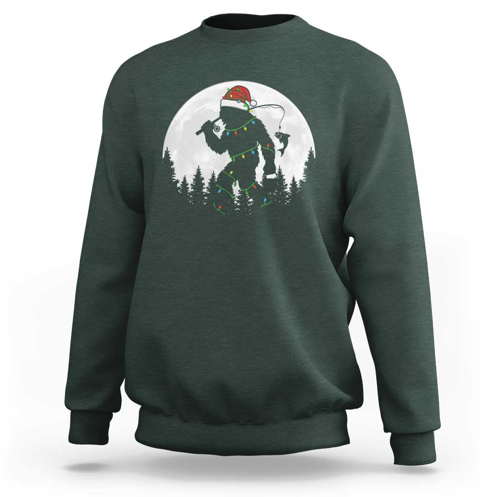 Funny Bigfoot Fishing Christmas Sweatshirt Sasquatch Moon Fisherman - Wonder Print Shop