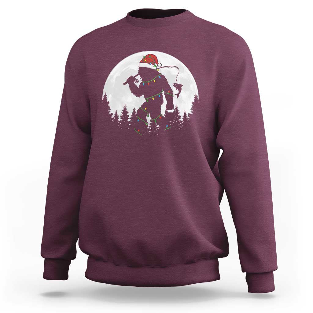 Funny Bigfoot Fishing Christmas Sweatshirt Sasquatch Moon Fisherman - Wonder Print Shop
