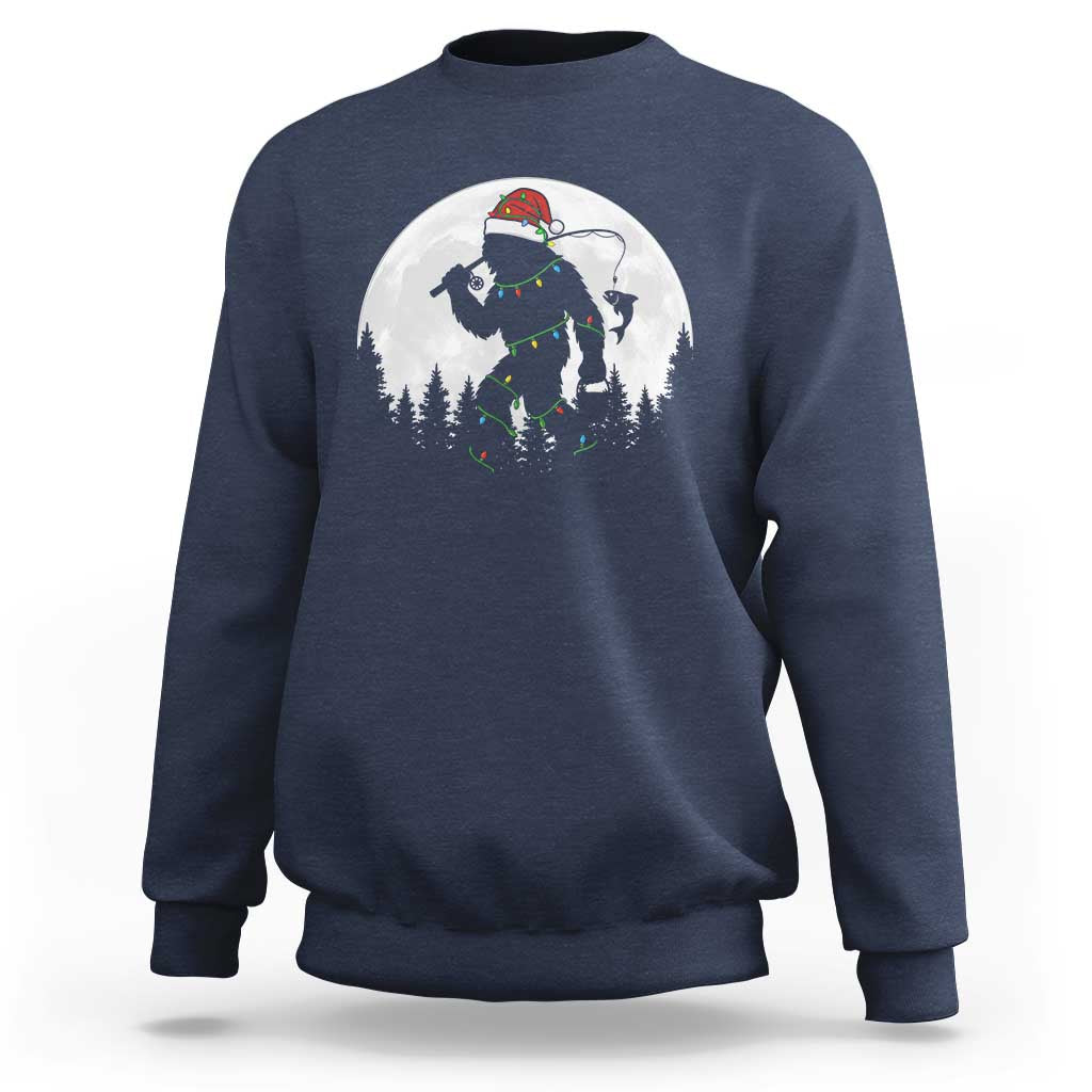 Funny Bigfoot Fishing Christmas Sweatshirt Sasquatch Moon Fisherman - Wonder Print Shop