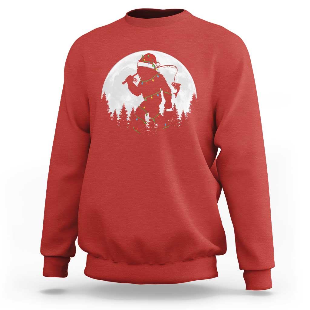 Funny Bigfoot Fishing Christmas Sweatshirt Sasquatch Moon Fisherman - Wonder Print Shop
