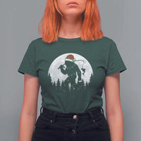 Funny Bigfoot Fishing Christmas T Shirt For Women Sasquatch Moon Fisherman - Wonder Print Shop