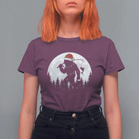 Funny Bigfoot Fishing Christmas T Shirt For Women Sasquatch Moon Fisherman - Wonder Print Shop
