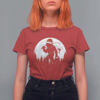 Funny Bigfoot Fishing Christmas T Shirt For Women Sasquatch Moon Fisherman - Wonder Print Shop