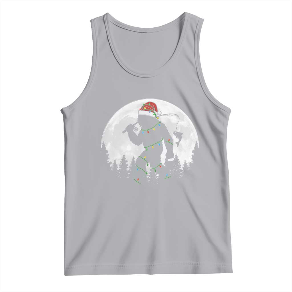 Funny Bigfoot Fishing Christmas Tank Top Sasquatch Moon Fisherman - Wonder Print Shop