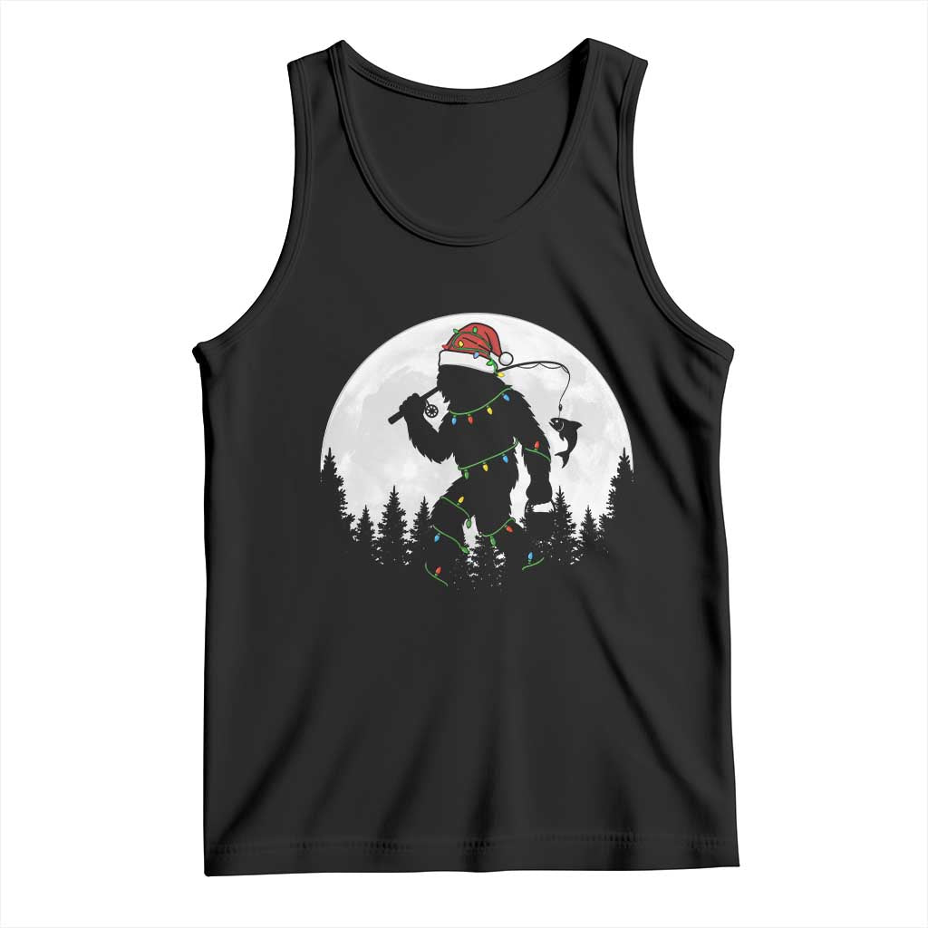 Funny Bigfoot Fishing Christmas Tank Top Sasquatch Moon Fisherman - Wonder Print Shop