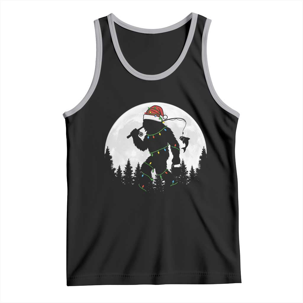 Funny Bigfoot Fishing Christmas Tank Top Sasquatch Moon Fisherman - Wonder Print Shop