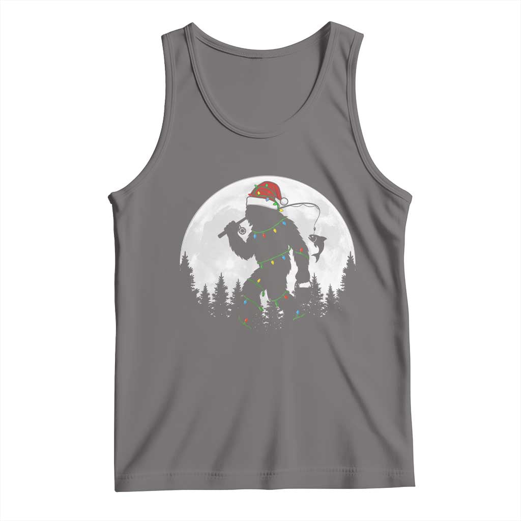 Funny Bigfoot Fishing Christmas Tank Top Sasquatch Moon Fisherman - Wonder Print Shop