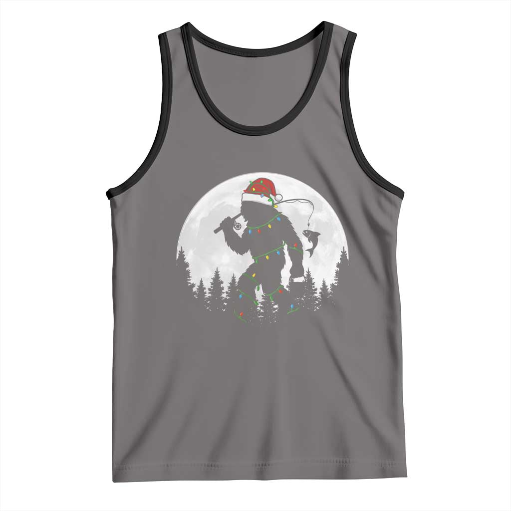 Funny Bigfoot Fishing Christmas Tank Top Sasquatch Moon Fisherman - Wonder Print Shop