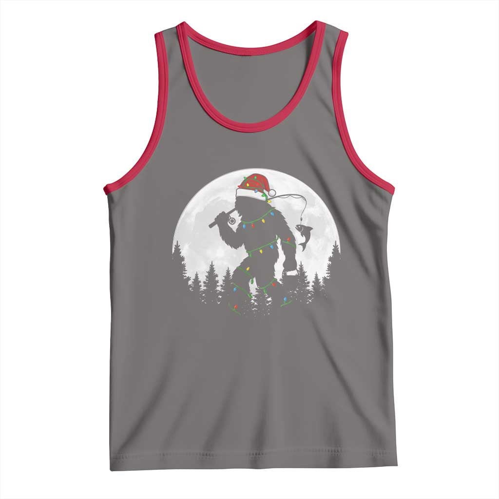 Funny Bigfoot Fishing Christmas Tank Top Sasquatch Moon Fisherman - Wonder Print Shop